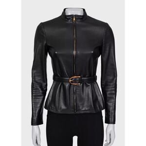 Gucci Black Leather Jacket with Belt Sz.38/XS